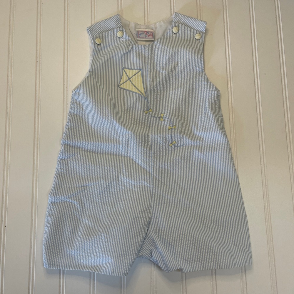 Petit Ami Baby Boy Blue Seersucker Kite Embroidered Romper Jon Jon 12 Months?